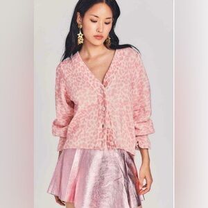 Loveshackfancy Boscom Cardigan Sweater Pink Leopard